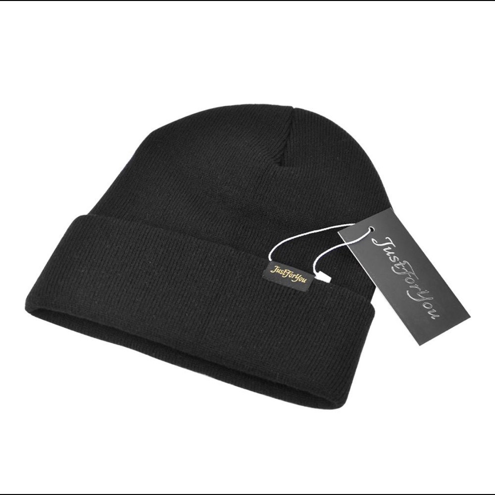 JustForYou Black Beanie with Gold Letters